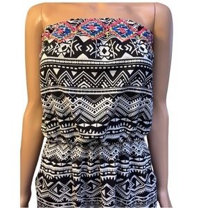 Xhilaration Women’s Strapless Long Maxi Dress, Small White Black, Geometric